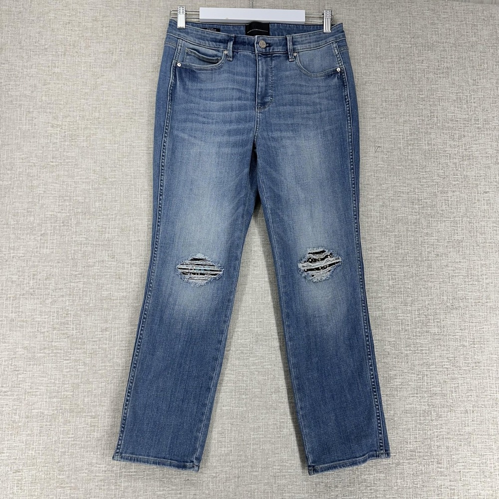 White House Black Market Jeans Womens 6 High Rise Straight Sequin Distressed